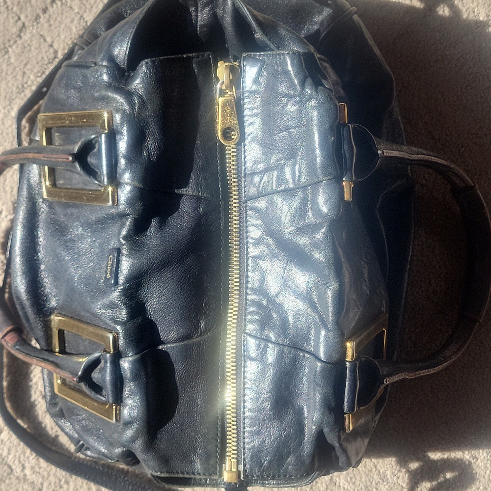 Chloe Black Leather Satchel Crossbody Bag with Gold Accents - Picture 3 of 14